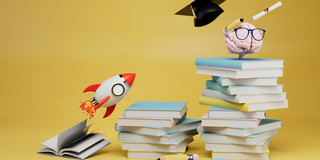 Bücherstapel und Lern-Icons