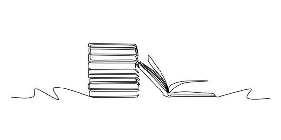 Eine Strichzeichnung von Büchern