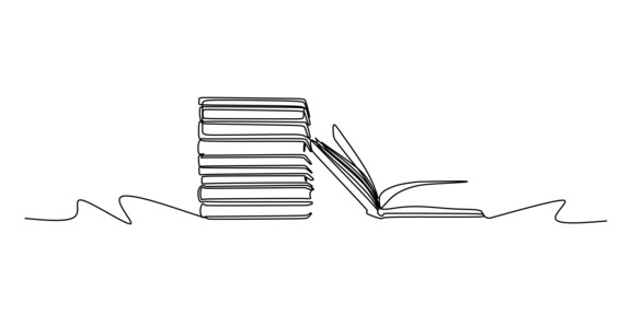 Eine Strichzeichnung von Büchern